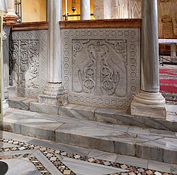 Byzantine rinceaux on a panel with peacocks, c.1100, marble, Church of Santa Maria Assunta, Torcello, Italy[11]