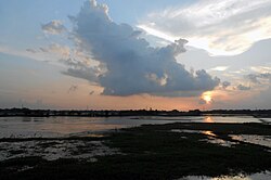 Sunset over fields in Raipura upazila