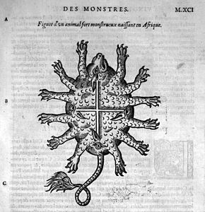 « Figure d'un animal fort monstrueux naissant en Afrique », in Des monstres, Paré, 1585.