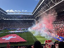 Die Düsseldorfer Arena während des Viertelfinales der Fußball-Europameisterschaft 2024 zwischen England und der Schweiz.