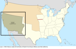 Map of the change to the United States in central North America on July 4, 1848