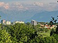 Apartments buildings in Oberwetzikon, Alps in the background