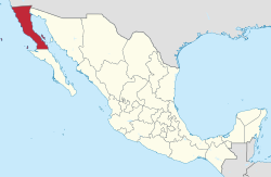 Map of Mexico with Baja California highlighted