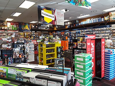 A GameStop game store in 2018. Physical retail faced increasing digital competition this decade.