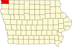 Map of Iowa highlighting Lyon County