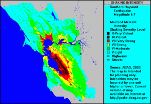 Southern Hayward fault slip, magnitude 6.7 *