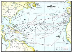 Navigation of Columbus' four voyages to America, 1492–1504.