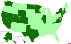 States in the United States by median nonfamily household income according to the U.S. Census Bureau American Community Survey 2013–2017 5-Year Estimates.[265] States with median nonfamily household incomes higher than the United States as a whole are in full green.