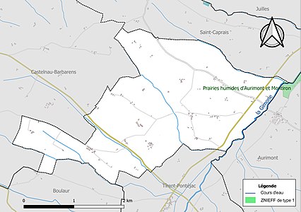 Carte de la ZNIEFF de type 1 sur la commune.