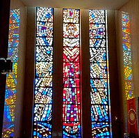 Chapel stained glass showing the Resurrection of Jesus, All Saints Cemetery Community Mausoleum