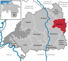 Poziția comunei Kalefeld pe harta districtului Northeim