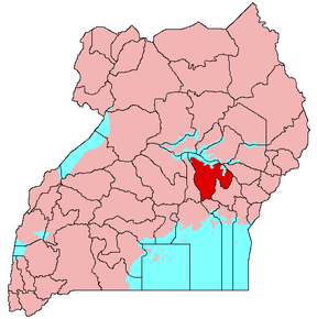 Harta districtului Kamuli în cadrul Ugandei