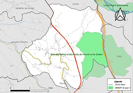 Carte de la ZNIEFF de type 1 sur la commune.