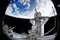 Mastracchio and Anderson working in Discovery's aft payload bay during EVA 3.