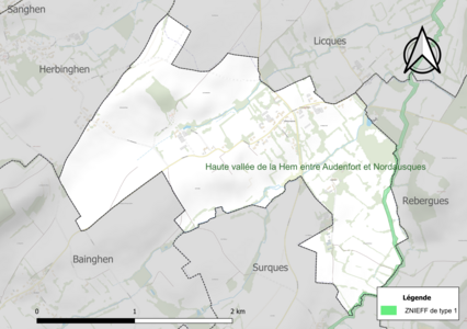 Carte de la ZNIEFF de type 1 sur la commune.