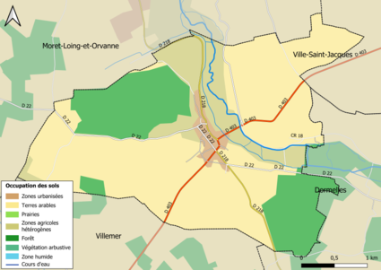 Carte des infrastructures et de l'occupation des sols en 2018 (CLC) de la commune.