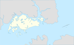 Mapa konturowa Singapuru, po lewej znajduje się czarny trójkącik z opisem „Bukit Timah”