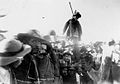 Miners burn effigy of prospector who lied about gold discovery near Coolgardie, 1897