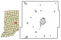 Location of Mooreland in Henry County, Indiana.