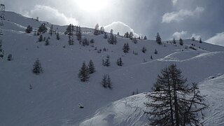 Le domaine skiable depuis le TSD de Cornafond (Sétaz).