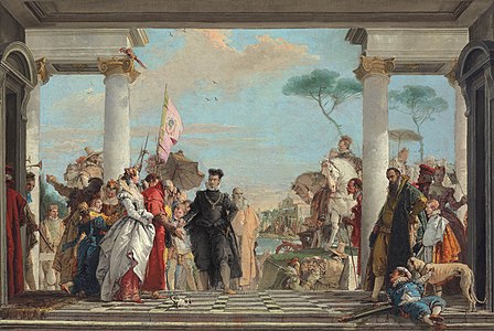 L'Arrivée d'Henri III à la Villa Contarini Giambattista Tiepolo, v. 1745 Esquisse dans une Collection privée, Paris[2]