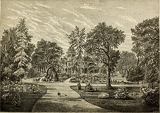 "Scene in park and pleasure grounds at Oak Knoll, Napa Valley, California. - Residence of Robert B. Woodward." from 1877 travel guide