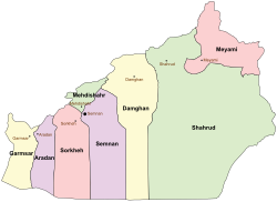 Location of Garmsar County in Semnan province (left, yellow)