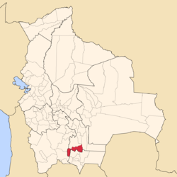 Location of Sud Cinti Province within Bolivia