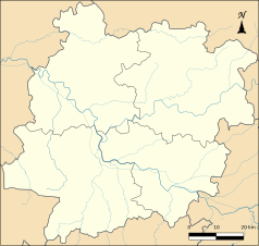 Mapa konturowa Lot i Garonny, po prawej znajduje się punkt z opisem „Saint-Antoine-de-Ficalba”