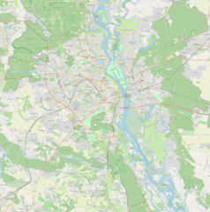 Mapa konturowa Kijowa, blisko centrum na lewo u góry znajduje się punkt z opisem „Rejon szewczenkowski”