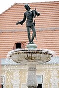 Walther-von-der-Vogelweide-Brunnen auf dem Hauptplatz von St. Veit an der Glan