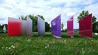 Permanent installation "Reflection", 2013, Palace garden Heidenheim an der Brenz, Stainless steel, Lacquer 98,5 x 590 x 315 inches