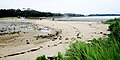 Le tombolo reliant les Sept Îles (Morbihan) au continent vu du continent à marée basse.