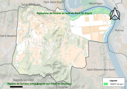 Carte de la ZNIEFF de type 1 sur la commune.