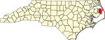 Mapa de Carolina del Norte con la ubicación del condado de Dare