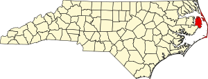 Map of North Carolina highlighting Dare County