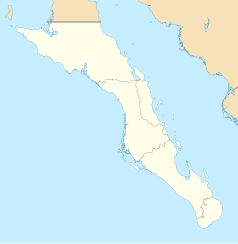 Mapa konturowa Kalifornii Dolnej Południowej, blisko dolnej krawiędzi po prawej znajduje się punkt z opisem „Los Cabos”