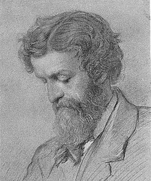 Pencil sketch of a man in formal dress, with a full beard and hair just covering his ears, looking down as if in deep thought