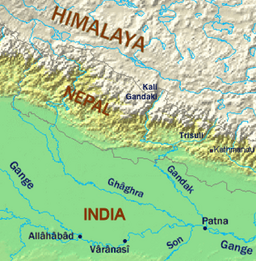 கங்கை ஆற்றின் துணைஆறுகளான கண்டகி மற்றும் காக்கரா ஆறுகள்