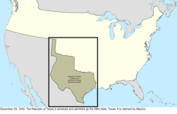 Map of the change to the international disputes involving the United States in central North America on December 9, 1845