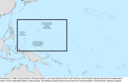 Map of the change to the United States in the Pacific Ocean on November 3, 1986