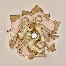 Beaux Arts - Stucco with putti on a ceiling in Piața Romană no. 3, Bucharest, by Siegfired Kofsinski and C. Crețoiu, 1912