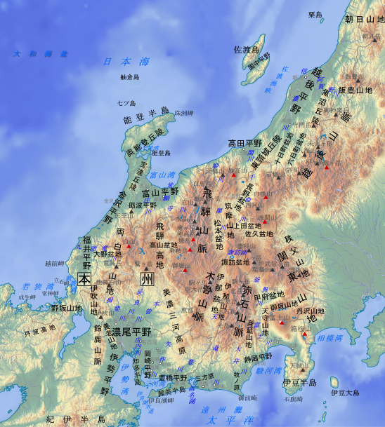 越後山脈周辺の地形図