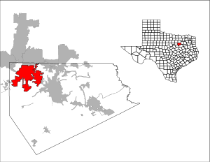 Lage von Midlothian im Ellis County (links) und in Texas (rechts)