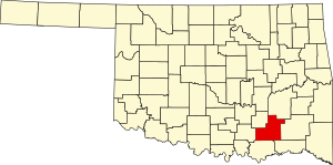 Map of Oklahoma highlighting Atoka County