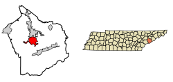 Location of Pigeon Forge in Sevier County, Tennessee.