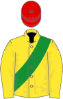 Yellow, green sash, red cap