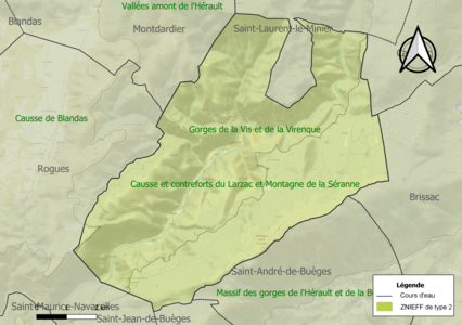 Carte des ZNIEFF de type 2 sur la commune.