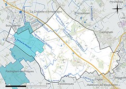 Carte en couleur présentant le réseau hydrographique de la commune