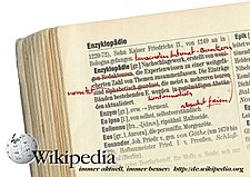 Tysk Wikipedias egenreklame: onlineleksikon vs. encyklopædi i bogform